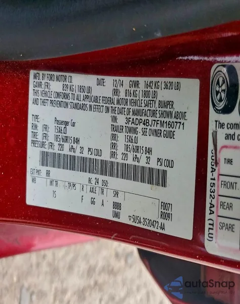 2015 Ford Fiesta Se z USA, uszkodzony, nr VIN 3FADP4BJ7FM160771